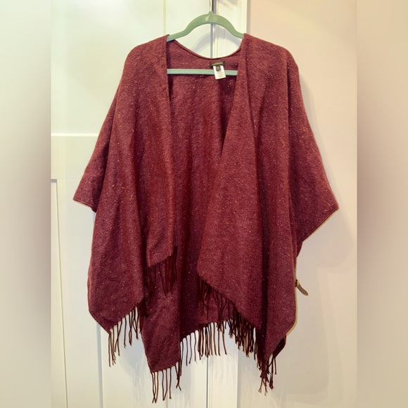 Talbots Sweaters - Talbots Burgundy Fringe Poncho